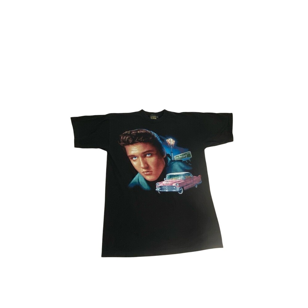 Vtg 90s Elvis Presley Graceland T-Shirt L Pink Cadillac Lonely Street Made in US